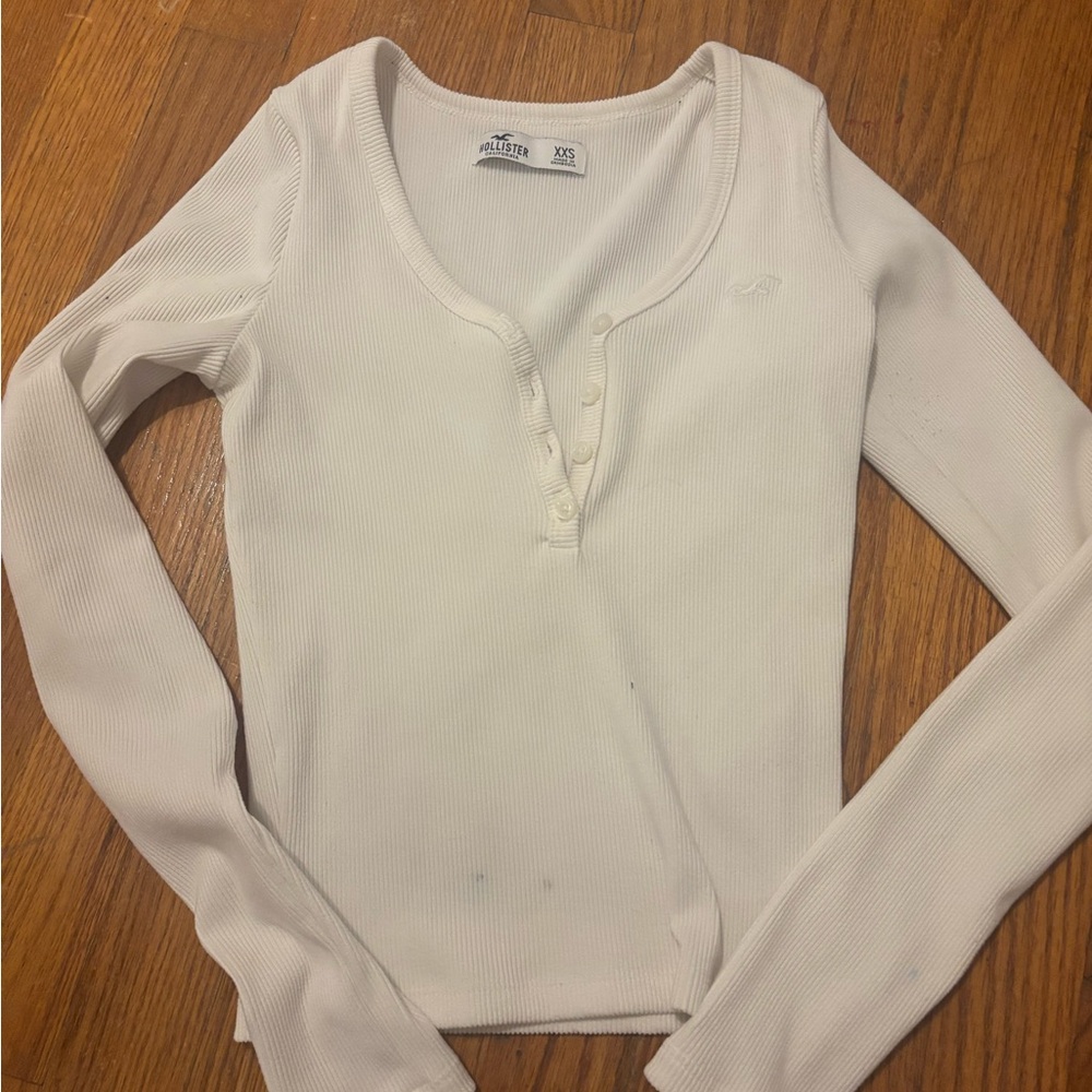 Hollister White Ribbed Long Sleeve Top